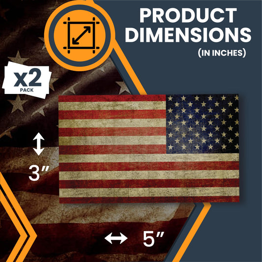 Reverse Weathered American Flag Stickers, 3x5 Inch, 2 Pack, American Flag Decals for Trucks, Adhesive Decal Sticker, Show Patriotism with Style, Heavy Duty Adhesion to Car Window, Bumper, Made in USA