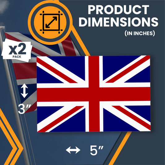 England Flag Bumper Sticker - 3x5 Inch British Flag Decal for Cars, Laptops, Coolers - 2 Pack UV Vinyl Adhesive, Weatherproof & Fade-Resistant, Made in USA - England Sticker