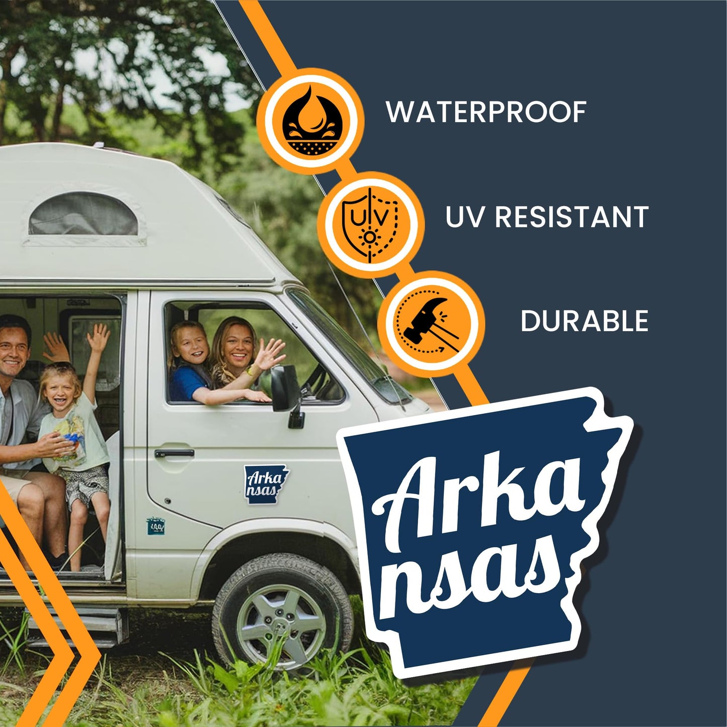 Magnet Me Up Arkansas State Car Magnet, 5 Inches, Full-Color UV Printed Vinyl, Durable USA Travel Collectible, Magnetic State Shape Decal for Fridge or Vehicle, Made in USA