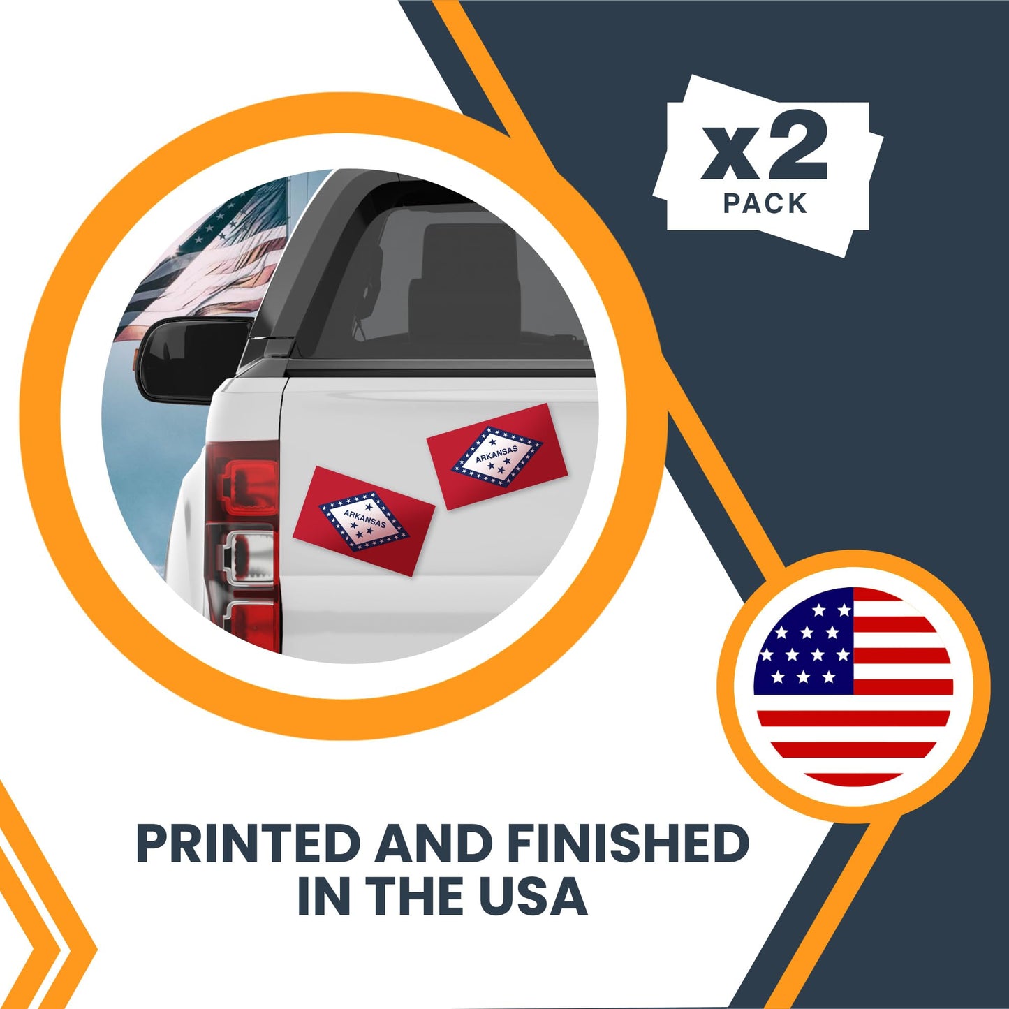 Magnet Me Up Arkansas US State Flag Bumper Sticker Decal, 3x5 2 Pack, Vinyl Adhesive Sticker for Cars, Trucks, and Outdoor Gear, Weatherproof State Pride Collectible, Made in USA