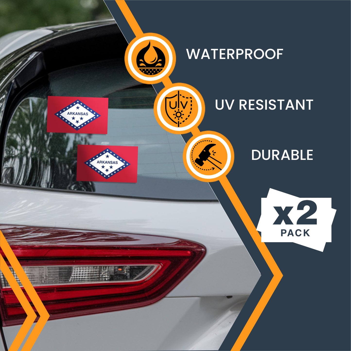 Magnet Me Up Arkansas US State Flag Bumper Sticker Decal, 3x5 2 Pack, Vinyl Adhesive Sticker for Cars, Trucks, and Outdoor Gear, Weatherproof State Pride Collectible, Made in USA