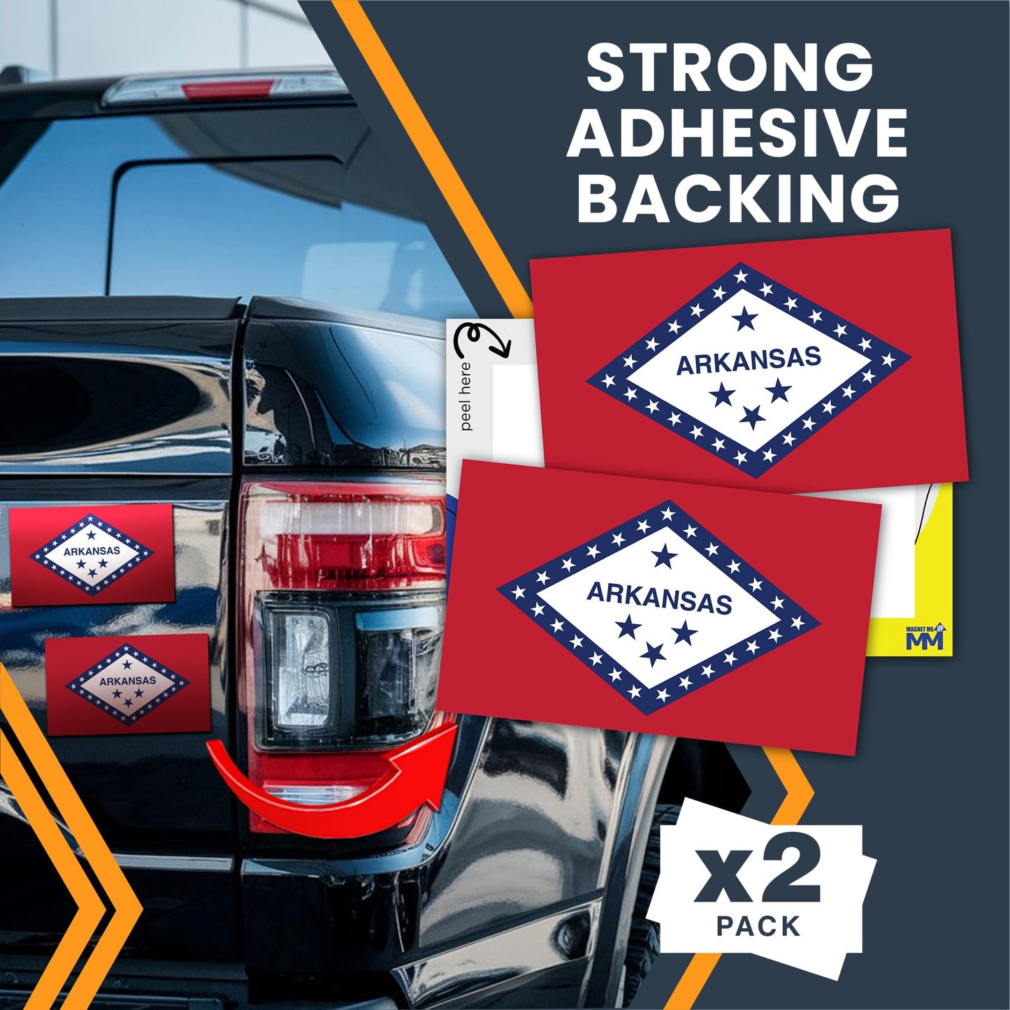 Magnet Me Up Arkansas US State Flag Bumper Sticker Decal, 3x5 2 Pack, Vinyl Adhesive Sticker for Cars, Trucks, and Outdoor Gear, Weatherproof State Pride Collectible, Made in USA
