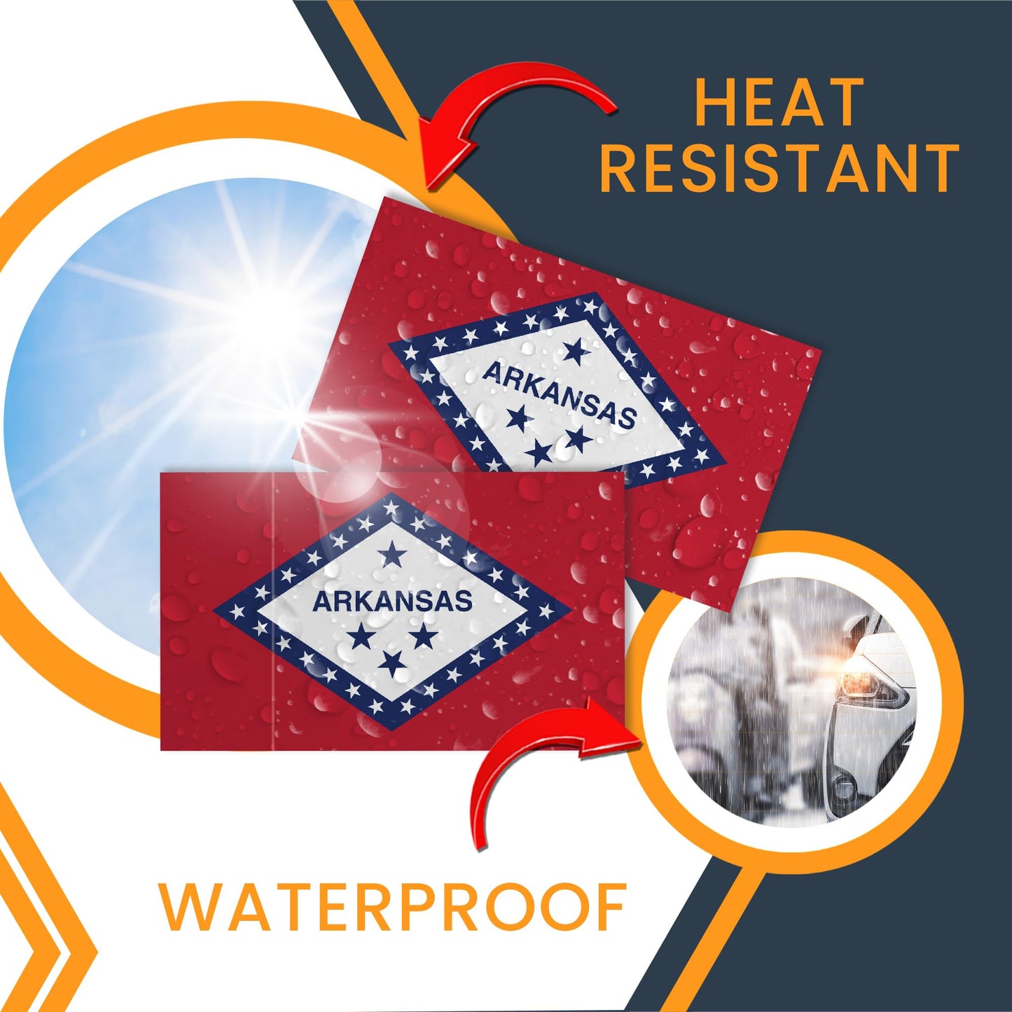 Magnet Me Up Arkansas US State Flag Bumper Sticker Decal, 3x5 2 Pack, Vinyl Adhesive Sticker for Cars, Trucks, and Outdoor Gear, Weatherproof State Pride Collectible, Made in USA