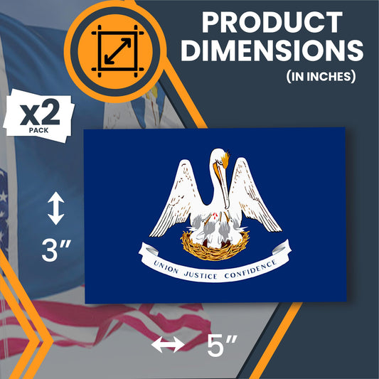 Magnet Me Up Louisiana US State Flag Bumper Sticker Decal, 3x5 2 Pack Vinyl Adhesive Sticker for Cars, Trucks, and Outdoor Gear, Weatherproof State Pride Collectible, Made in USA