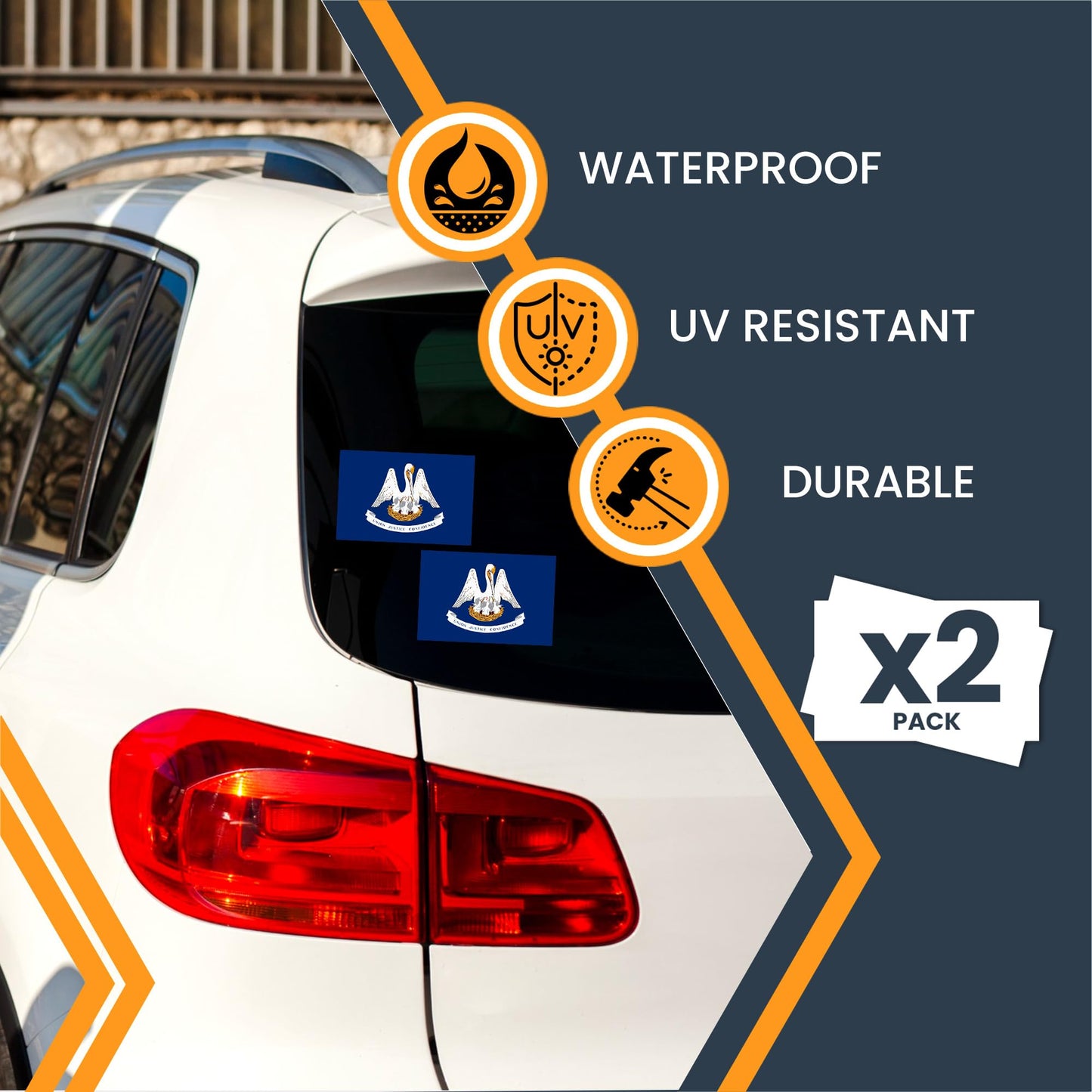 Magnet Me Up Louisiana US State Flag Bumper Sticker Decal, 3x5 2 Pack Vinyl Adhesive Sticker for Cars, Trucks, and Outdoor Gear, Weatherproof State Pride Collectible, Made in USA