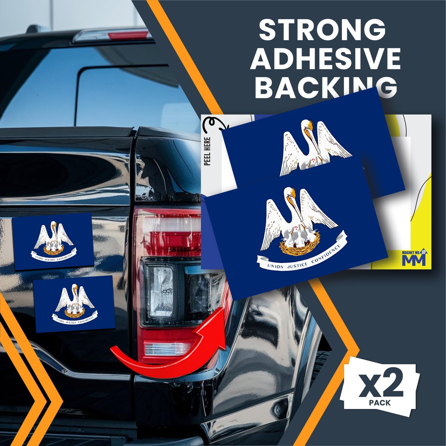 Magnet Me Up Louisiana US State Flag Bumper Sticker Decal, 3x5 2 Pack Vinyl Adhesive Sticker for Cars, Trucks, and Outdoor Gear, Weatherproof State Pride Collectible, Made in USA