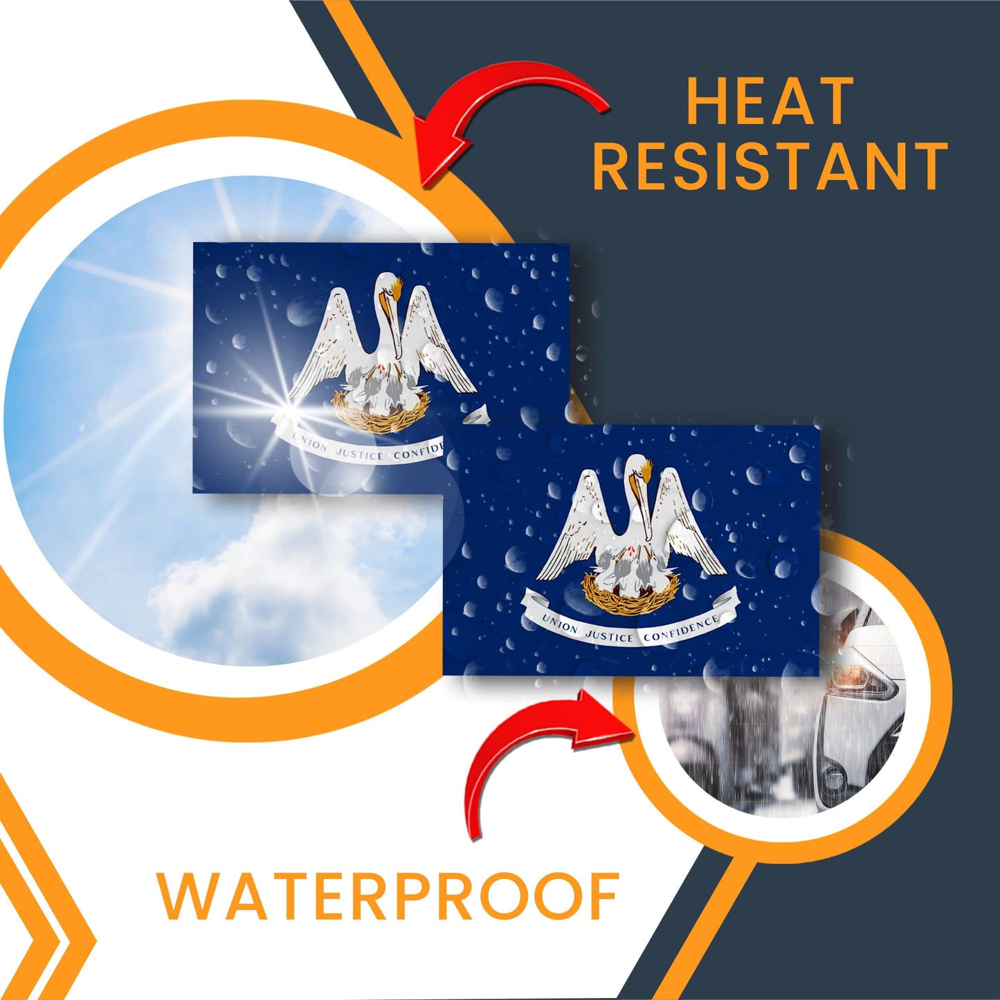 Magnet Me Up Louisiana US State Flag Bumper Sticker Decal, 3x5 2 Pack Vinyl Adhesive Sticker for Cars, Trucks, and Outdoor Gear, Weatherproof State Pride Collectible, Made in USA