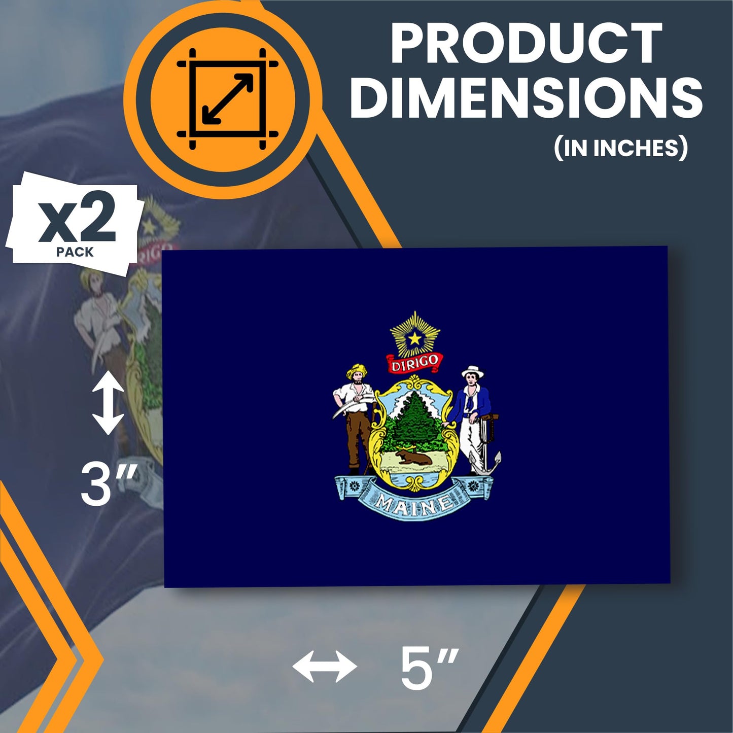 Magnet Me Up Maine US State Flag Bumper Sticker Decal, 3x5 2 Pack, Vinyl Adhesive Sticker for Car, Truck, SUV ? Weatherproof State Pride Collectible ? Full Color, Durable, Made in USA