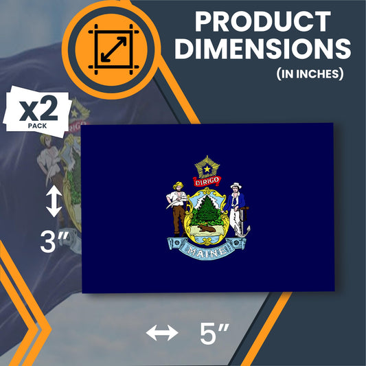 Magnet Me Up Maine US State Flag Bumper Sticker Decal, 3x5 2 Pack, Vinyl Adhesive Sticker for Car, Truck, SUV ? Weatherproof State Pride Collectible ? Full Color, Durable, Made in USA