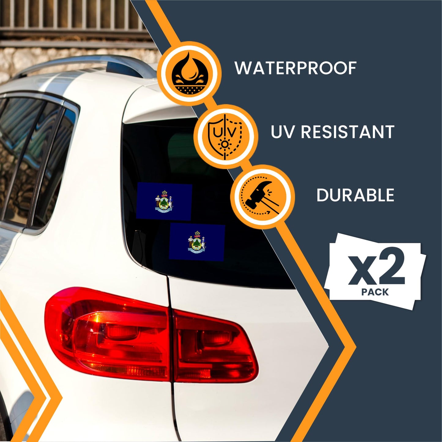 Magnet Me Up Maine US State Flag Bumper Sticker Decal, 3x5 2 Pack, Vinyl Adhesive Sticker for Car, Truck, SUV ? Weatherproof State Pride Collectible ? Full Color, Durable, Made in USA