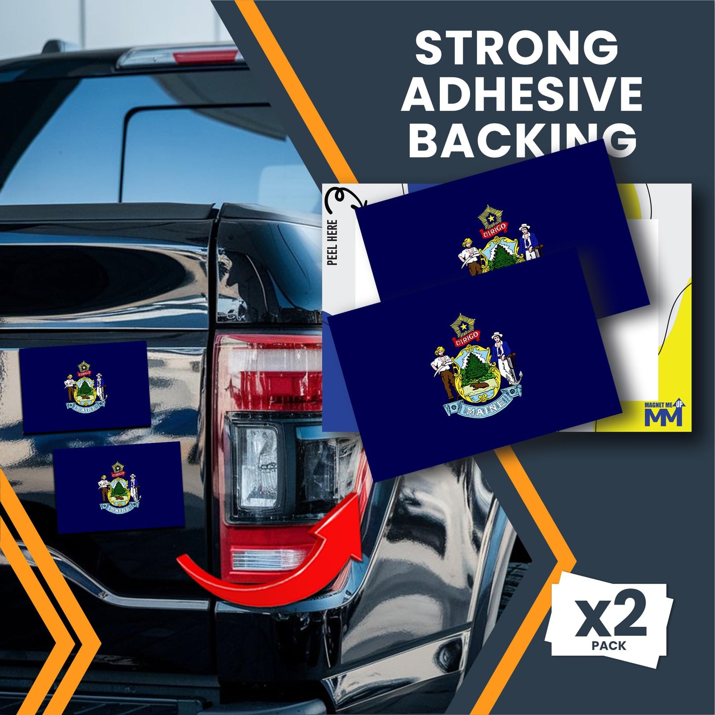 Magnet Me Up Maine US State Flag Bumper Sticker Decal, 3x5 2 Pack, Vinyl Adhesive Sticker for Car, Truck, SUV ? Weatherproof State Pride Collectible ? Full Color, Durable, Made in USA