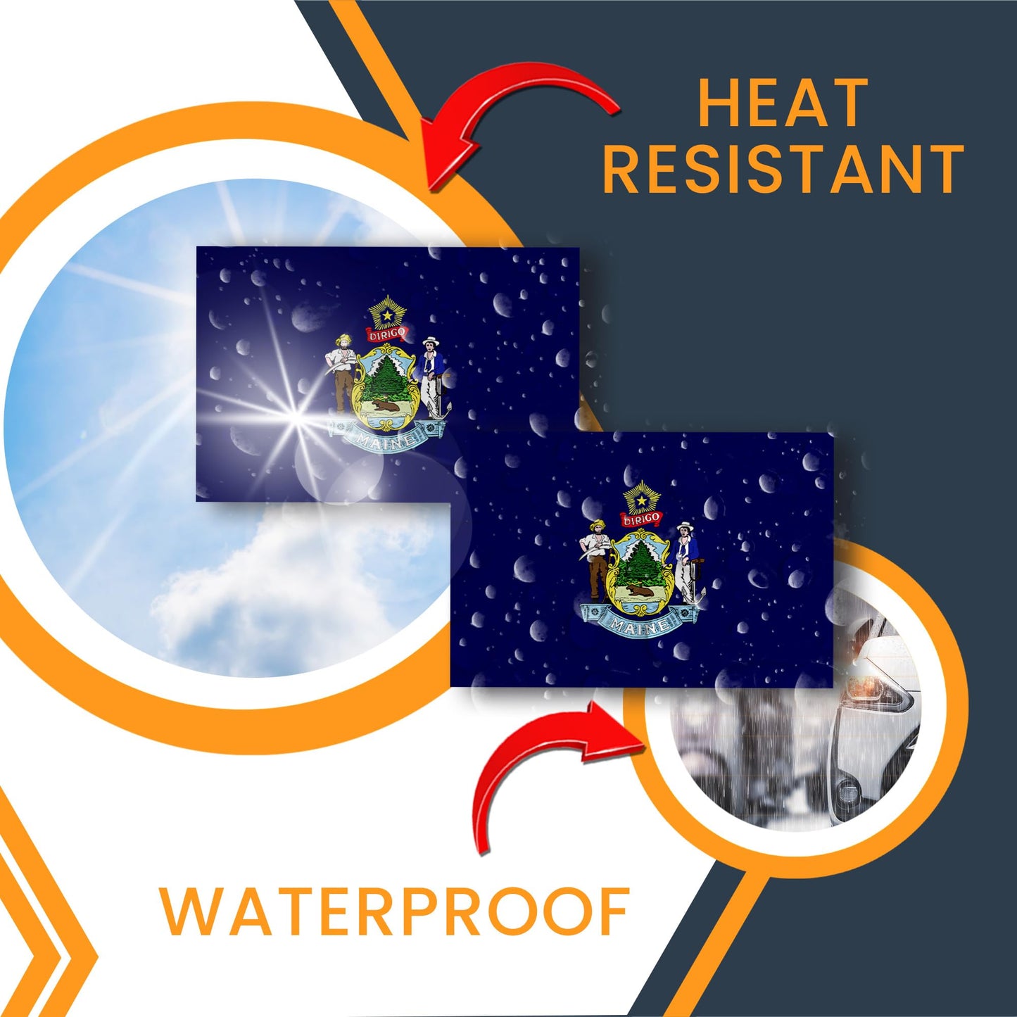 Magnet Me Up Maine US State Flag Bumper Sticker Decal, 3x5 2 Pack, Vinyl Adhesive Sticker for Car, Truck, SUV ? Weatherproof State Pride Collectible ? Full Color, Durable, Made in USA