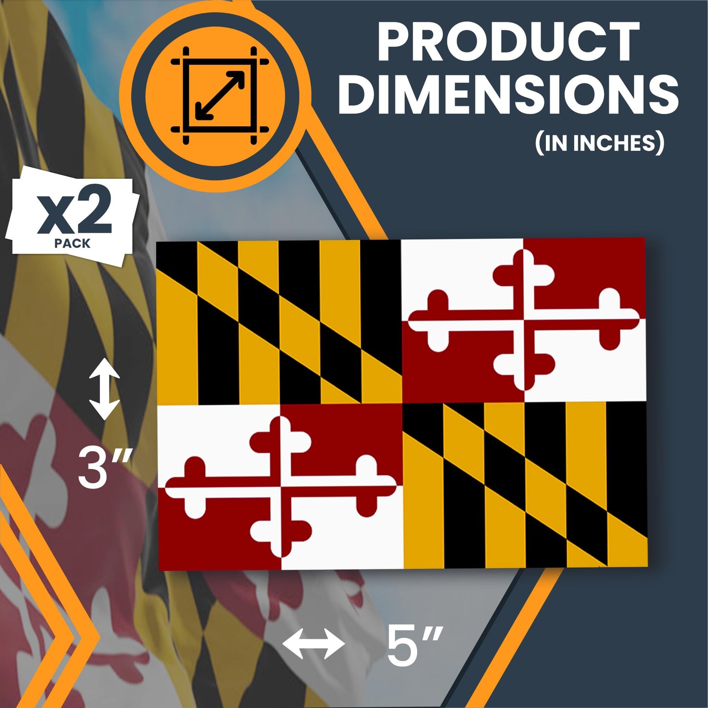 Magnet Me Up Maryland US State Flag Bumper Sticker Decal, 3x5 2 Pack, Vinyl Adhesive Sticker for Car, Truck, SUV ? Weatherproof State Pride Collectible ? Full Color, Durable, Made in USA