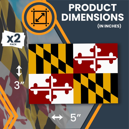 Magnet Me Up Maryland US State Flag Bumper Sticker Decal, 3x5 2 Pack, Vinyl Adhesive Sticker for Car, Truck, SUV ? Weatherproof State Pride Collectible ? Full Color, Durable, Made in USA