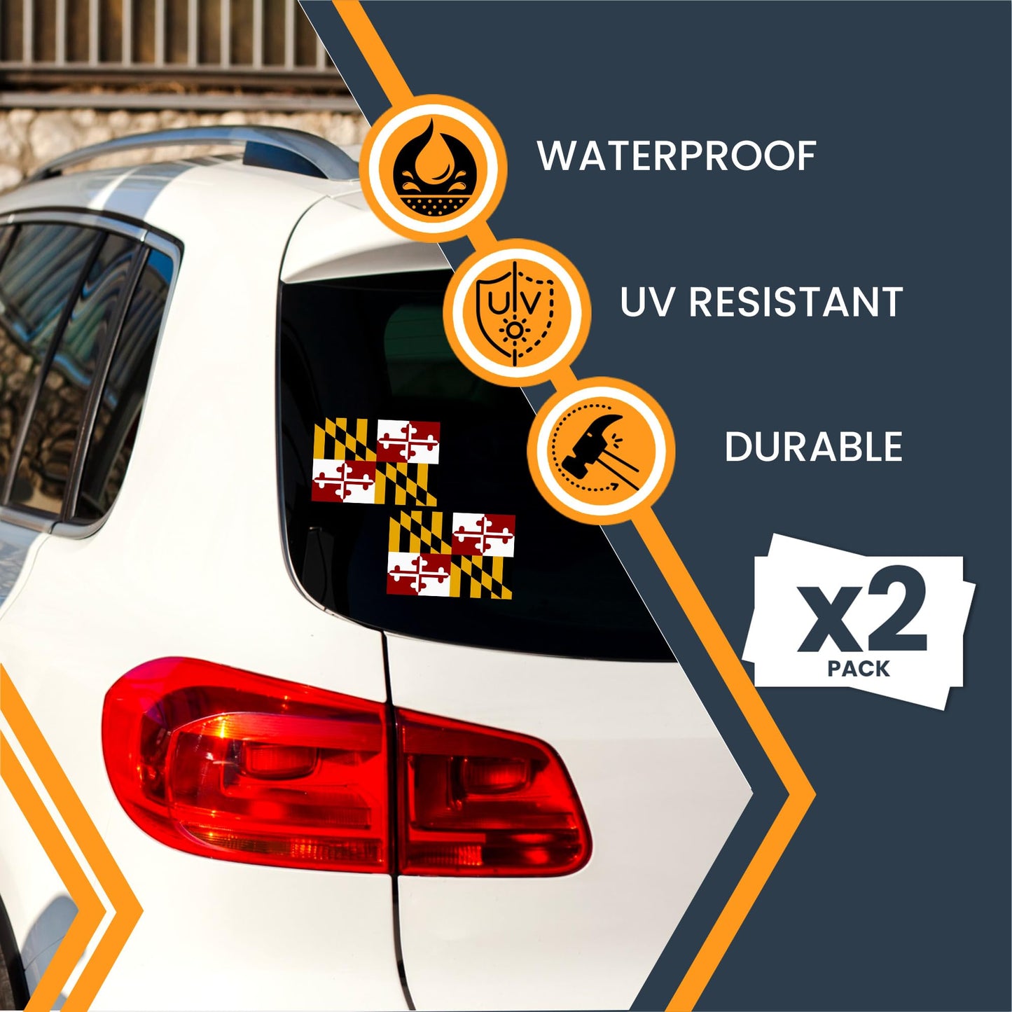 Magnet Me Up Maryland US State Flag Bumper Sticker Decal, 3x5 2 Pack, Vinyl Adhesive Sticker for Car, Truck, SUV ? Weatherproof State Pride Collectible ? Full Color, Durable, Made in USA