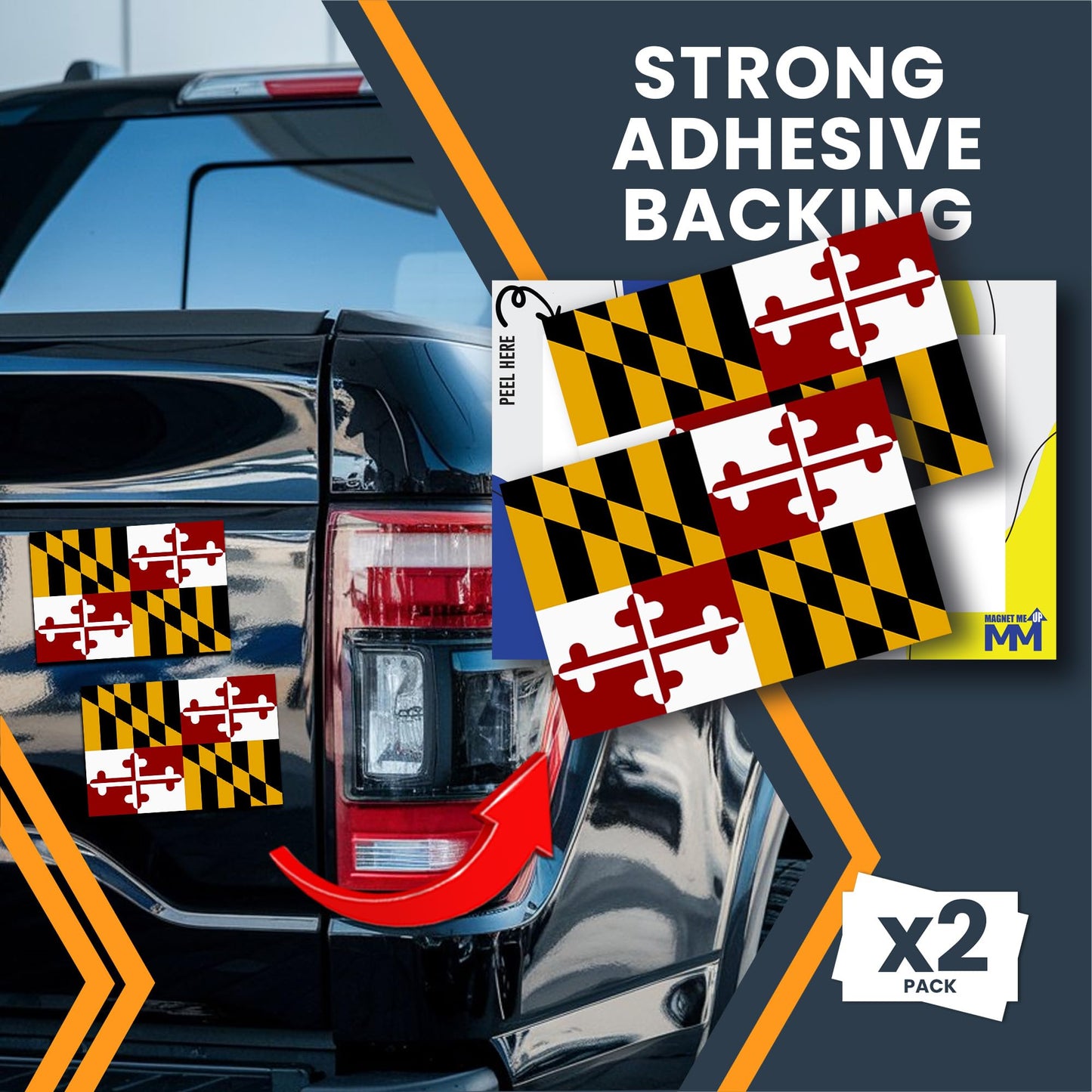 Magnet Me Up Maryland US State Flag Bumper Sticker Decal, 3x5 2 Pack, Vinyl Adhesive Sticker for Car, Truck, SUV ? Weatherproof State Pride Collectible ? Full Color, Durable, Made in USA