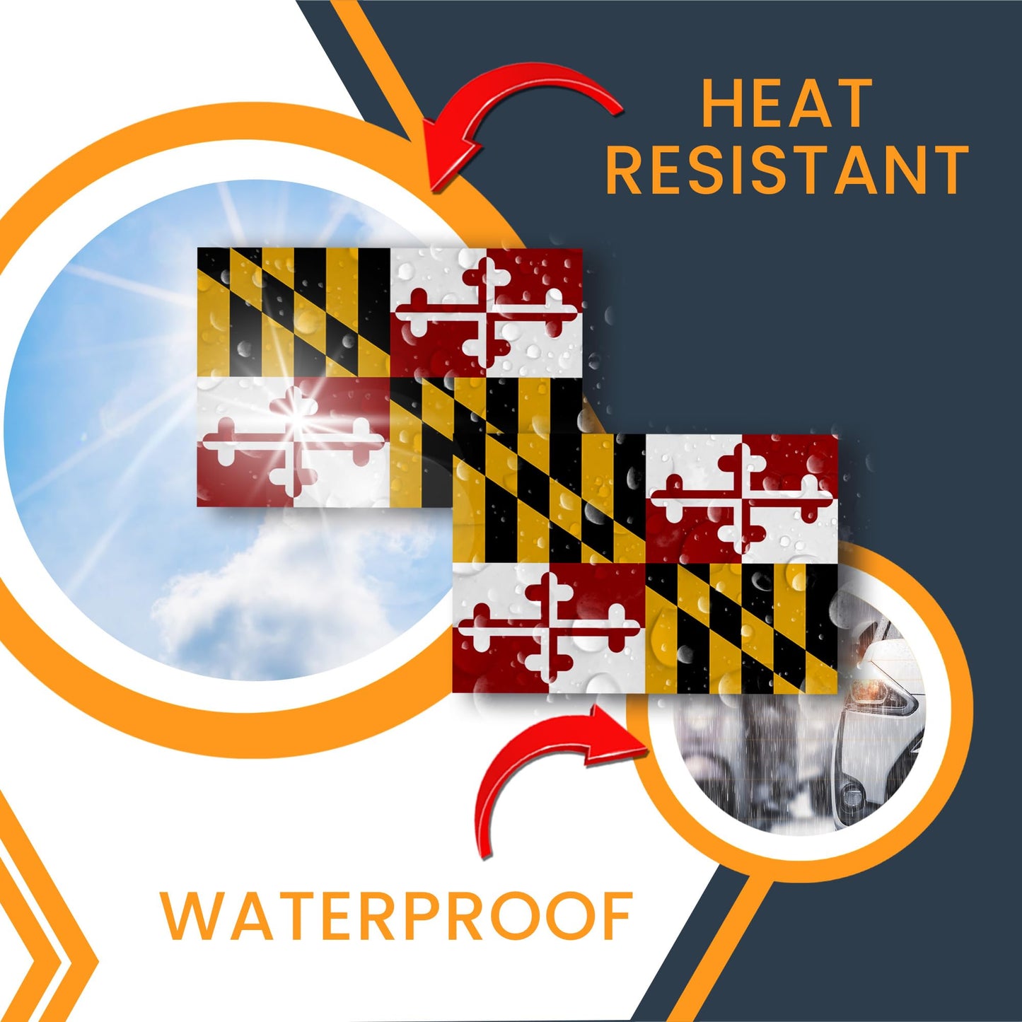 Magnet Me Up Maryland US State Flag Bumper Sticker Decal, 3x5 2 Pack, Vinyl Adhesive Sticker for Car, Truck, SUV ? Weatherproof State Pride Collectible ? Full Color, Durable, Made in USA