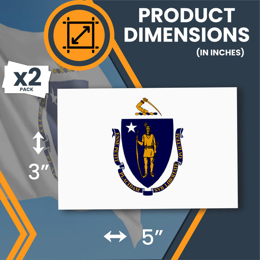 Magnet Me Up Massachusetts US State Flag Bumper Sticker Decal, 3x5 2 Pack, Vinyl Adhesive Sticker for Car, Truck, SUV, Weatherproof State Pride Collectible, Full Color, Durable, Made in USA