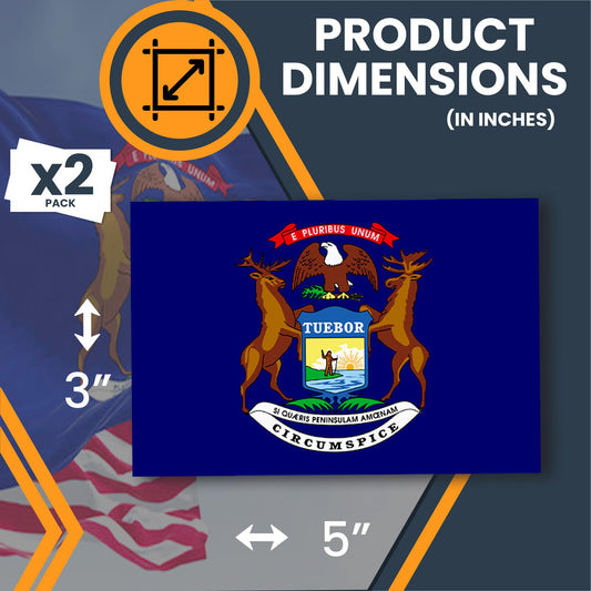 Magnet Me Up Michigan US State Flag Bumper Sticker Decal, 3x5 2 Pack, Vinyl Adhesive Sticker for Car, Truck, SUV, Weatherproof State Pride Collectible, Full Color, Durable, Made in USA