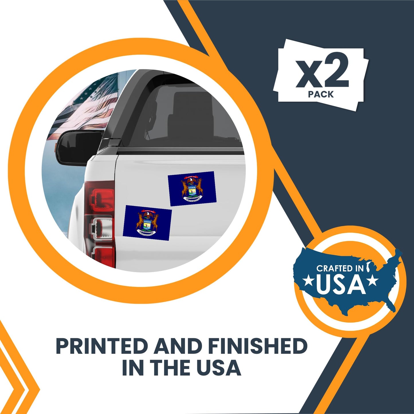 Magnet Me Up Michigan US State Flag Bumper Sticker Decal, 3x5 2 Pack, Vinyl Adhesive Sticker for Car, Truck, SUV, Weatherproof State Pride Collectible, Full Color, Durable, Made in USA