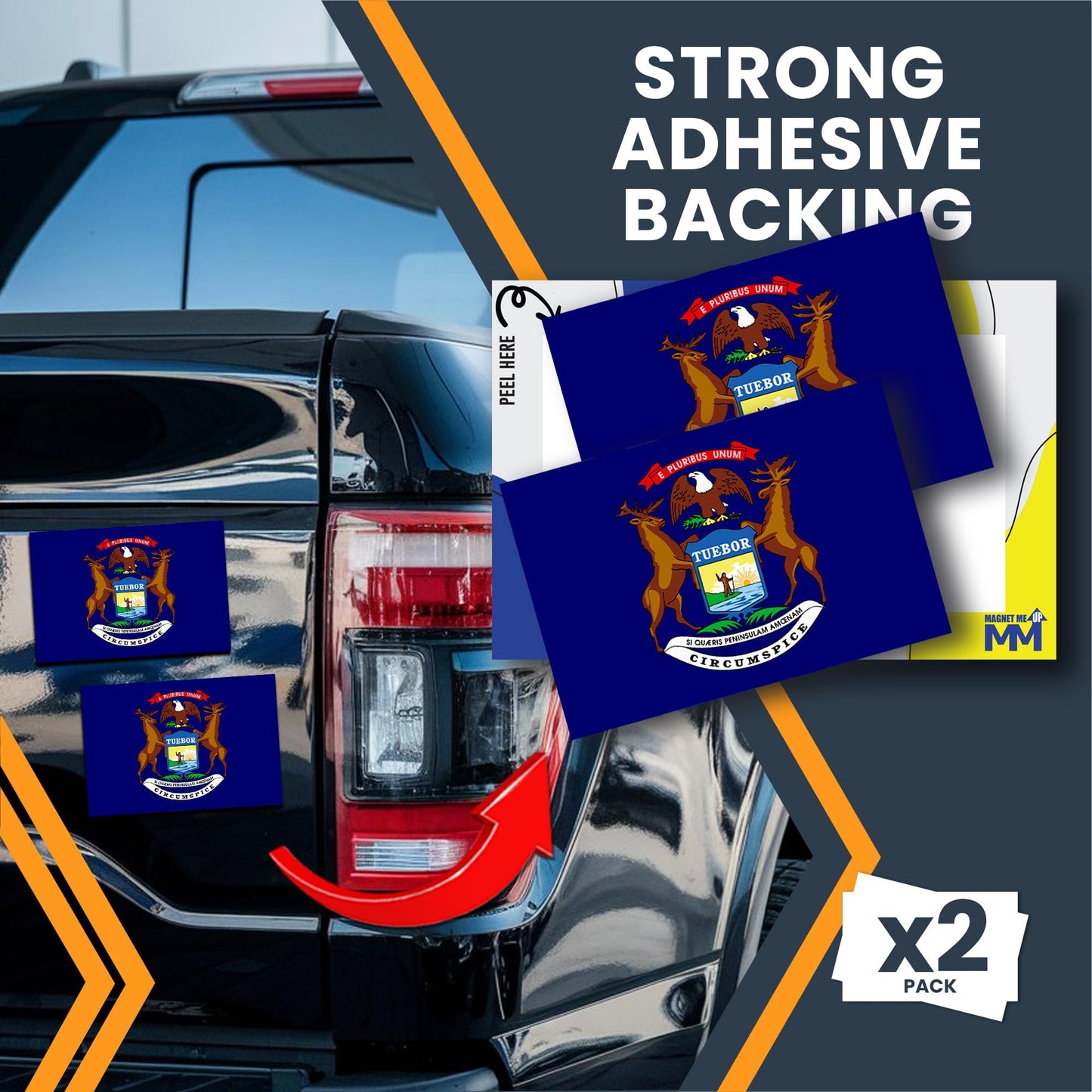 Magnet Me Up Michigan US State Flag Bumper Sticker Decal, 3x5 2 Pack, Vinyl Adhesive Sticker for Car, Truck, SUV, Weatherproof State Pride Collectible, Full Color, Durable, Made in USA