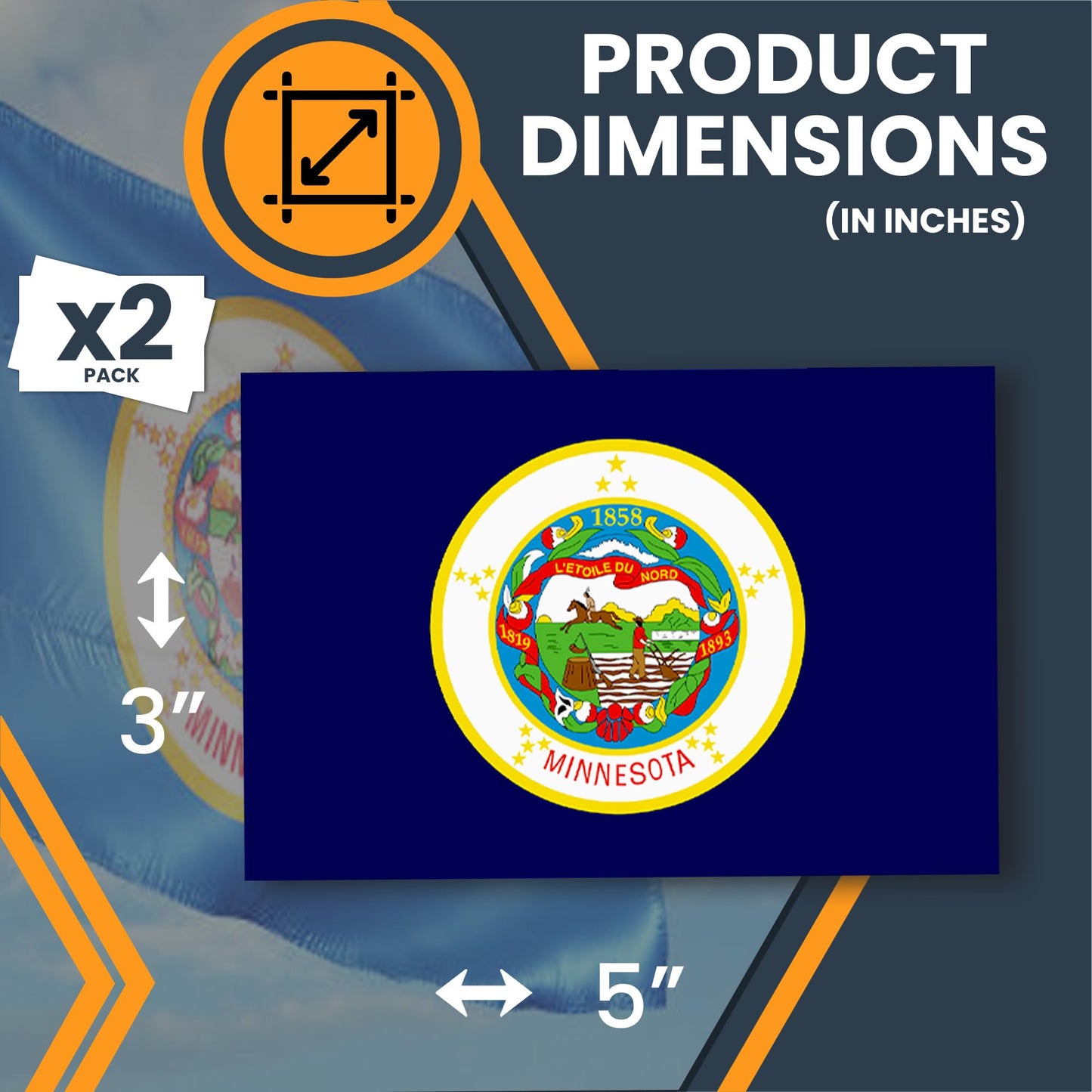 Magnet Me Up Minnesota US State Flag Bumper Sticker Decal, 3x5 2 Pack, Vinyl Adhesive Sticker for Car, Truck, SUV ? Weatherproof State Pride Collectible ? Full Color, Durable, Made in USA