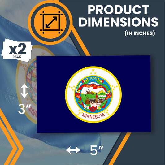 Magnet Me Up Minnesota US State Flag Bumper Sticker Decal, 3x5 2 Pack, Vinyl Adhesive Sticker for Car, Truck, SUV ? Weatherproof State Pride Collectible ? Full Color, Durable, Made in USA