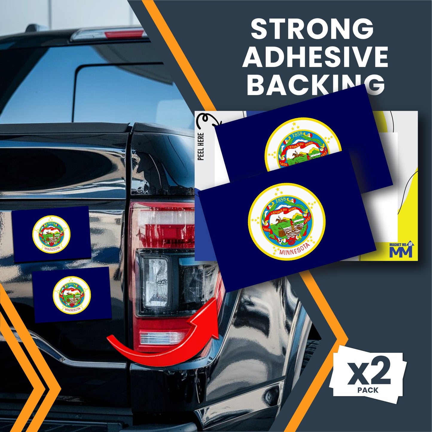 Magnet Me Up Minnesota US State Flag Bumper Sticker Decal, 3x5 2 Pack, Vinyl Adhesive Sticker for Car, Truck, SUV ? Weatherproof State Pride Collectible ? Full Color, Durable, Made in USA