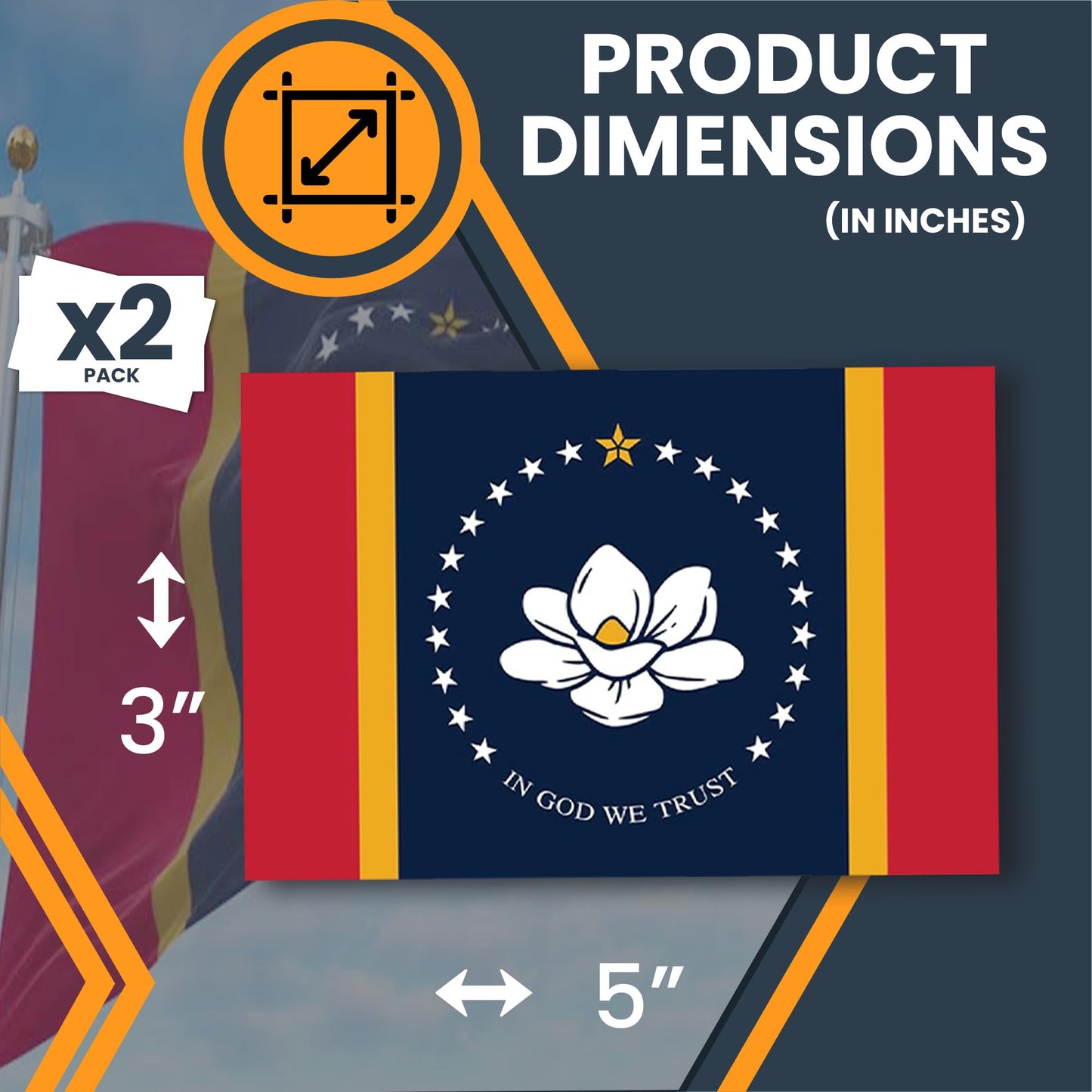 Magnet Me Up Mississippi Flag Sticker Decal 3x5", 2 Pack, Waterproof Vinyl State Pride Collectible, All-Surface State Flag Decals for Car, Laptop, Bumper, Cooler, Mississippi Gifts, Made in USA