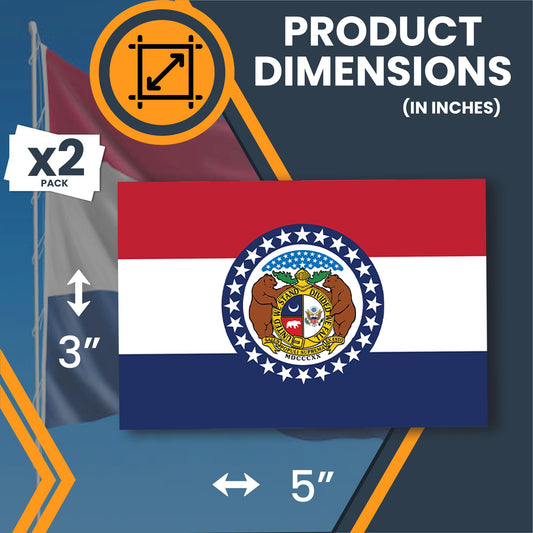 Magnet Me Up Missouri Flag Sticker Decal 3x5", 2 Pack, Waterproof Vinyl State Pride Collectible, All-Surface State Flag Decals for Car, Laptop, Bumper, Cooler, Window, Missouri Gifts, Made in USA