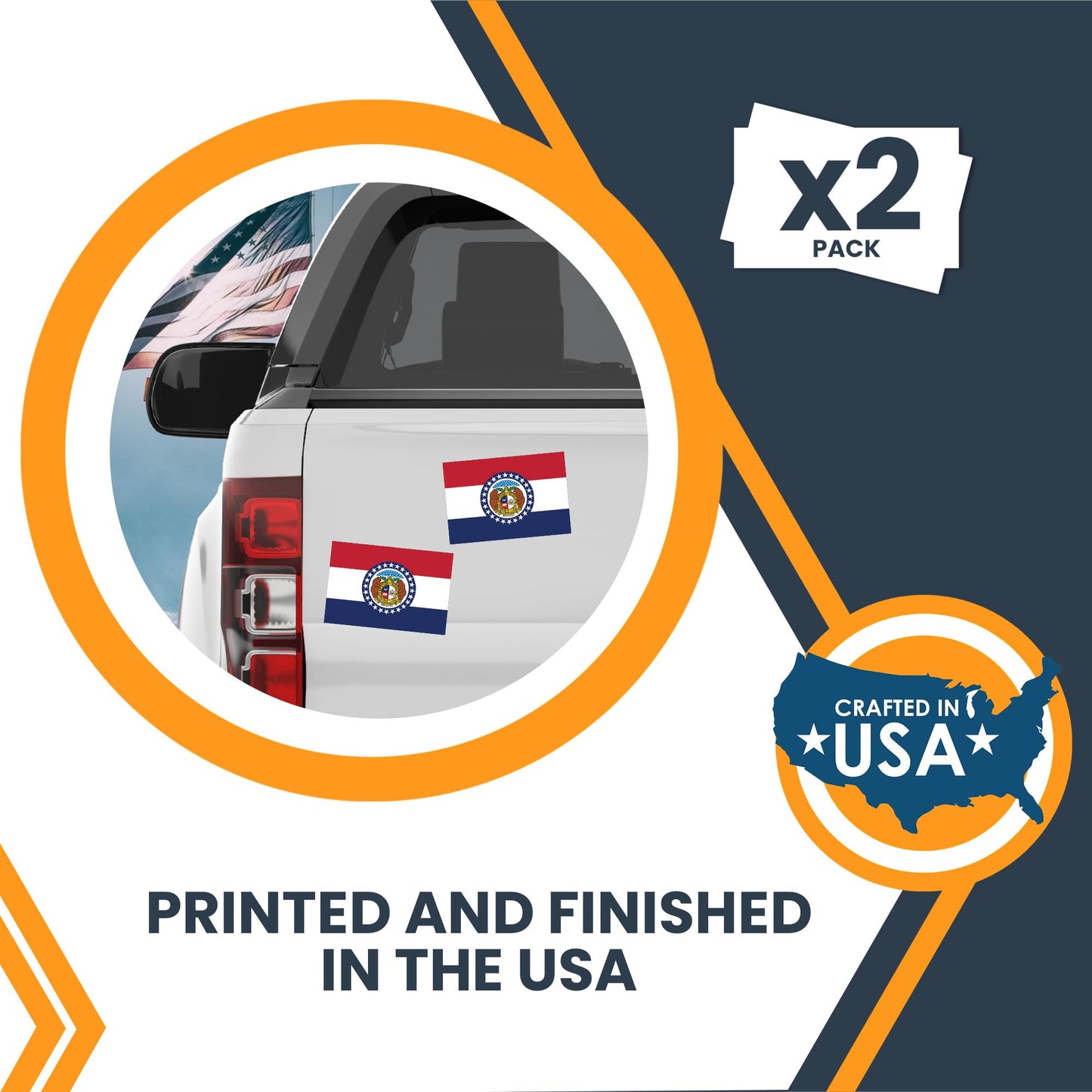 Magnet Me Up Missouri Flag Sticker Decal 3x5", 2 Pack, Waterproof Vinyl State Pride Collectible, All-Surface State Flag Decals for Car, Laptop, Bumper, Cooler, Window, Missouri Gifts, Made in USA