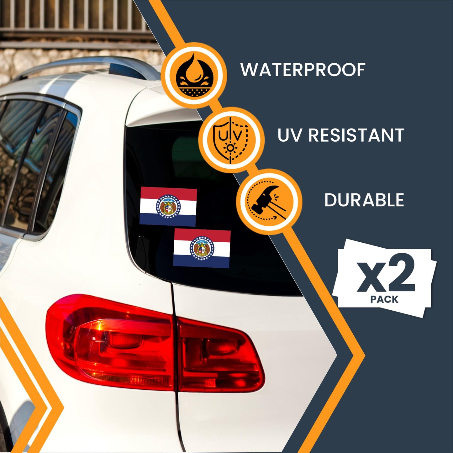 Magnet Me Up Missouri Flag Sticker Decal 3x5", 2 Pack, Waterproof Vinyl State Pride Collectible, All-Surface State Flag Decals for Car, Laptop, Bumper, Cooler, Window, Missouri Gifts, Made in USA