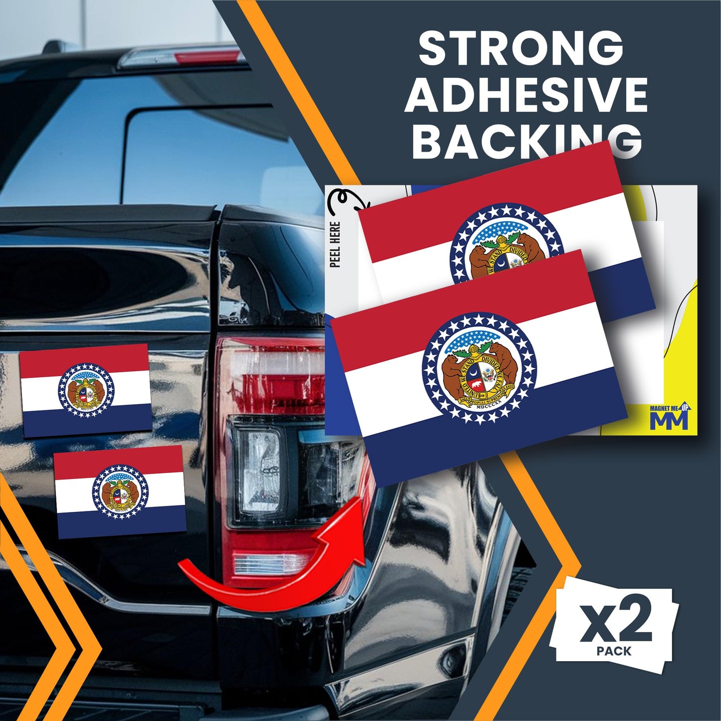 Magnet Me Up Missouri Flag Sticker Decal 3x5", 2 Pack, Waterproof Vinyl State Pride Collectible, All-Surface State Flag Decals for Car, Laptop, Bumper, Cooler, Window, Missouri Gifts, Made in USA