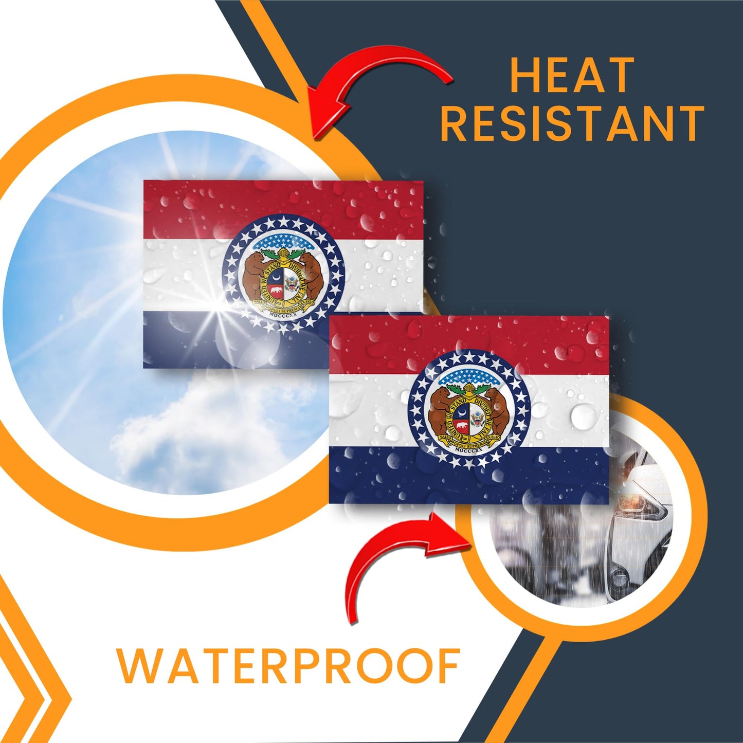 Magnet Me Up Missouri Flag Sticker Decal 3x5", 2 Pack, Waterproof Vinyl State Pride Collectible, All-Surface State Flag Decals for Car, Laptop, Bumper, Cooler, Window, Missouri Gifts, Made in USA