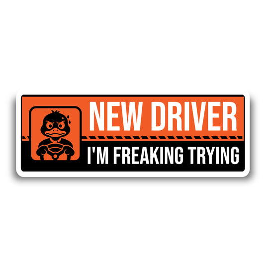 Magnet Me Up New Driver "I'm Freaking Trying" Magnet Decal - 3x8" Caution Sign, Learner Car Sign, UV Printed Full Color, Durable Waterproof Vinyl, New Driver Gift, Made in USA