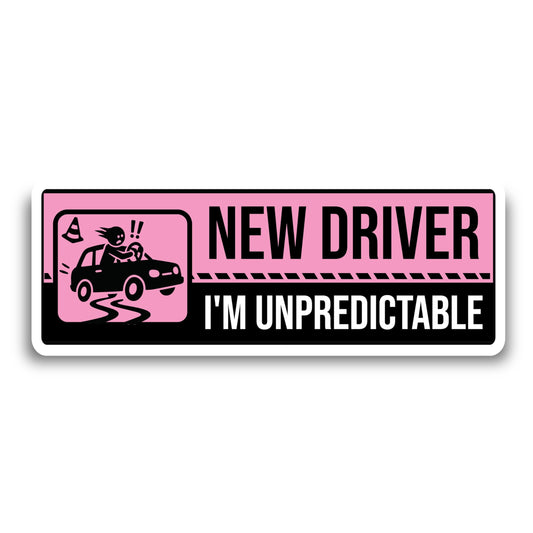 Magnet Me Up New Driver "I'm Unpredictable" Magnet Decal - 3x8" Caution Sign, Learner Driver Car Magnet Sign, UV Printed Full Color, Durable Waterproof Vinyl, Made in USA