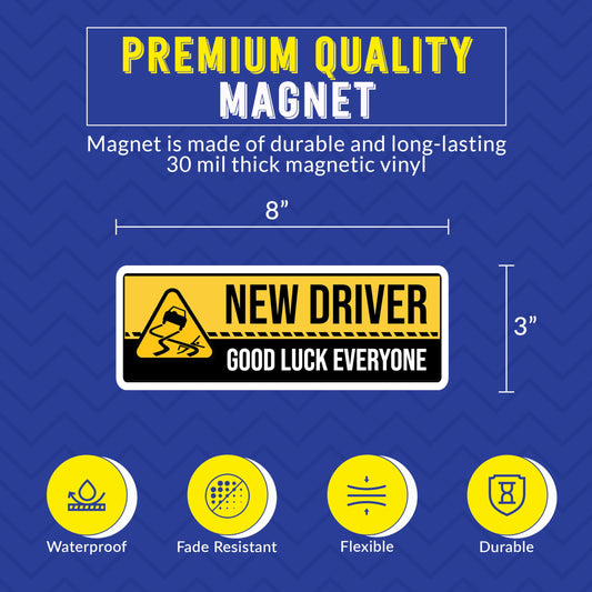 Magnet Me Up New Driver "Good Luck Everyone" Magnet Decal - 3x8 Inch Funny Caution Sign for Car, UV Printed Full Color Magnet, Durable Waterproof Vinyl, New Driver Gift, Made in USA