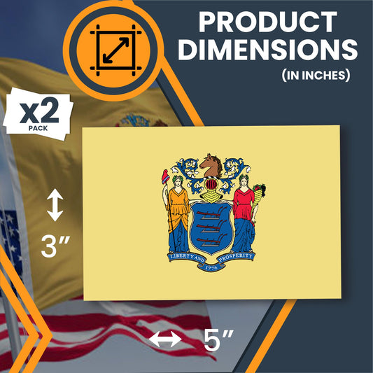 Magnet Me Up New Jersey Flag Sticker Decal 3x5" - 2 Pack, Waterproof Vinyl, State Pride Collectible, All-Surface State Flag Decals for Car, Laptop, Bumper, Cooler, New Jersey Gifts, Made in USA