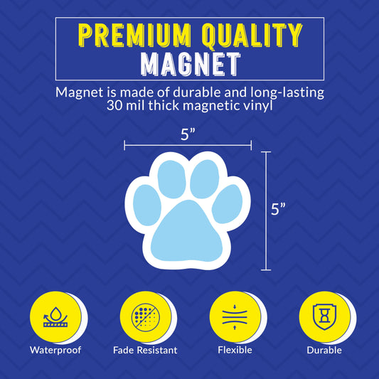 Magnet Me Up Light Blue Paw Print Car Magnet - 5"x5" Heavy-Duty Weatherproof Vinyl, Magnetic Decal, Pet Lover Gift, Animal Rescue Support, Car, Fridge, Locker Decoration, Made in USA