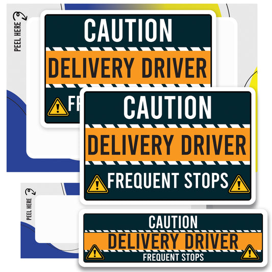 Caution Delivery Driver Frequent Stops Bumper Sticker, 3 Pack, Adhesive Sticker for Vehicles, Two 12x8 inch and One 3x10 inch, Decal for Delivery Cars, Trucks, Van, Full-Color Print, Made in USA