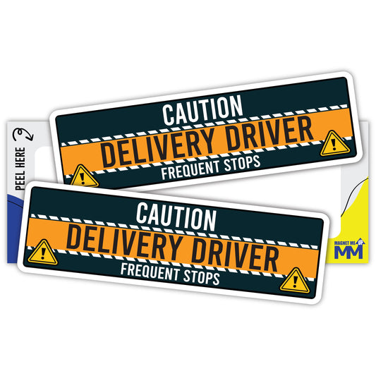 Caution Delivery Driver Frequent Stops Bumper Sticker, 10x3 Inch Adhesive Sticker for Vehicles, Delivery Essentials, Decal for Cars, Trucks, Vans - Weatherproof, Full-Color Print, Made in USA