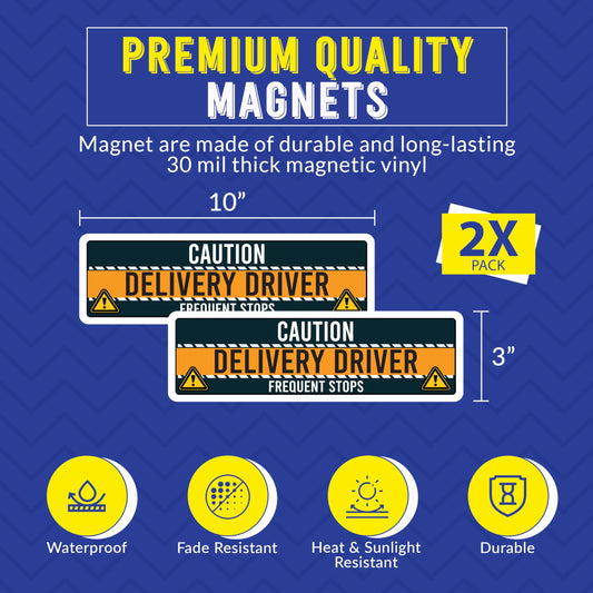 Magnet Me Up Caution Delivery Driver Frequent Stops Magnetic Decal, 10x3 Inch, 2 Pack, Delivery Essentials, for Cars, Trucks, Flex Drivers Magnet, Weatherproof, Full-Color Print, Made in USA