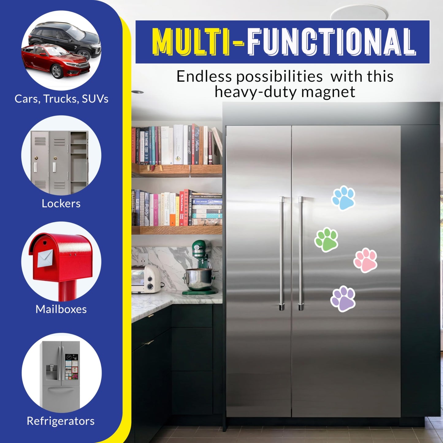 Magnet Me Up Paw Car Magnets - 5" 4-Pack Pastel Colors (Blue, Purple, Pink, Green) - Heavy-Duty Weatherproof Vinyl Magnetic Decals for Cars, Fridge, Locker, Gift for Dog & Animal Lovers, Made in USA