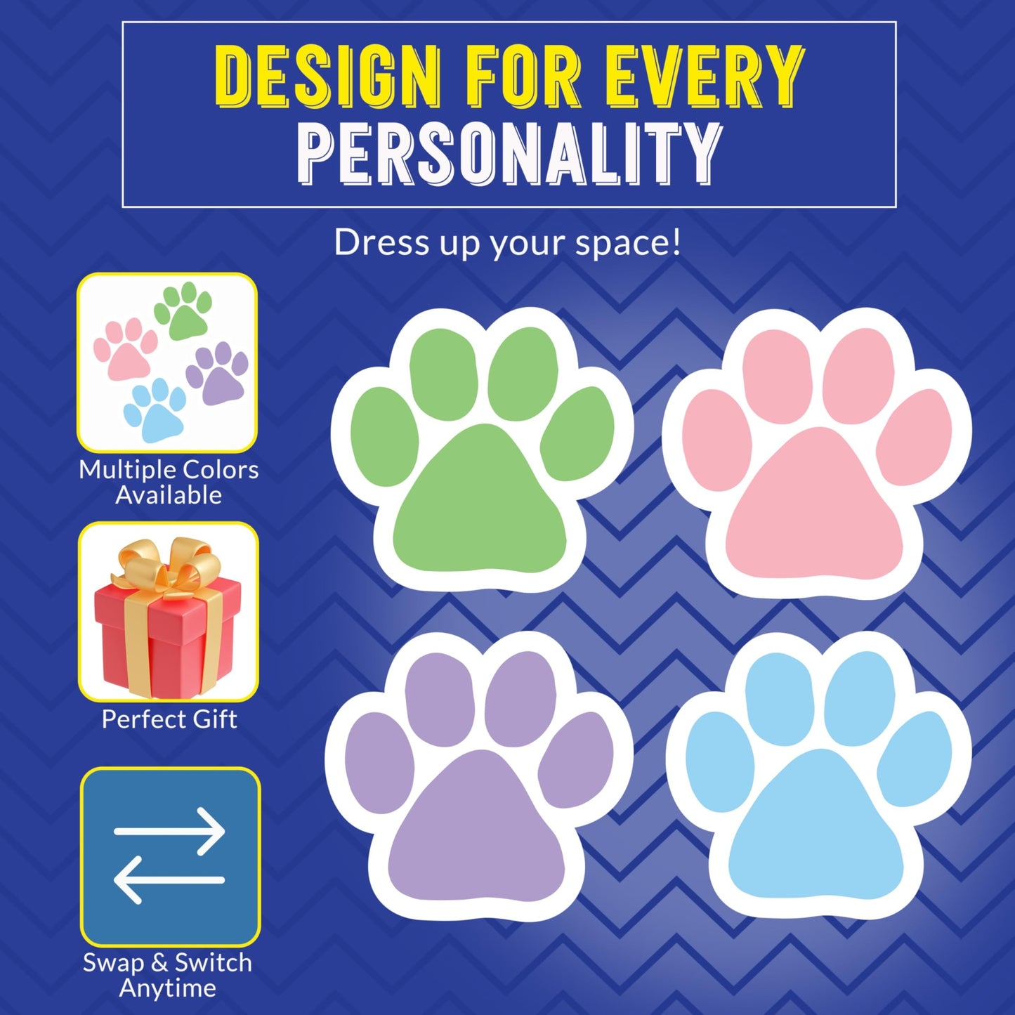Magnet Me Up Paw Car Magnets - 5" 4-Pack Pastel Colors (Blue, Purple, Pink, Green) - Heavy-Duty Weatherproof Vinyl Magnetic Decals for Cars, Fridge, Locker, Gift for Dog & Animal Lovers, Made in USA
