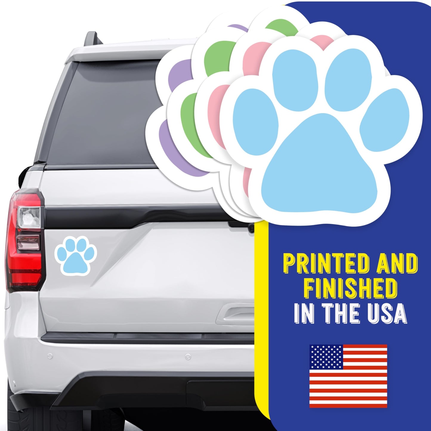 Magnet Me Up Paw Car Magnets - 5" 4-Pack Pastel Colors (Blue, Purple, Pink, Green) - Heavy-Duty Weatherproof Vinyl Magnetic Decals for Cars, Fridge, Locker, Gift for Dog & Animal Lovers, Made in USA