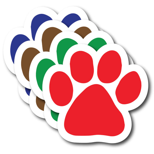 Magnet Me Up Paw Car Magnets - 5" 4 Pack Bold Colors in Solid Design (Red, Green, Brown, Blue) - Weatherproof Vinyl Magnetic Decals for Cars, Fridge, Locker, Gift for Dog & Animal Lovers, Made in USA