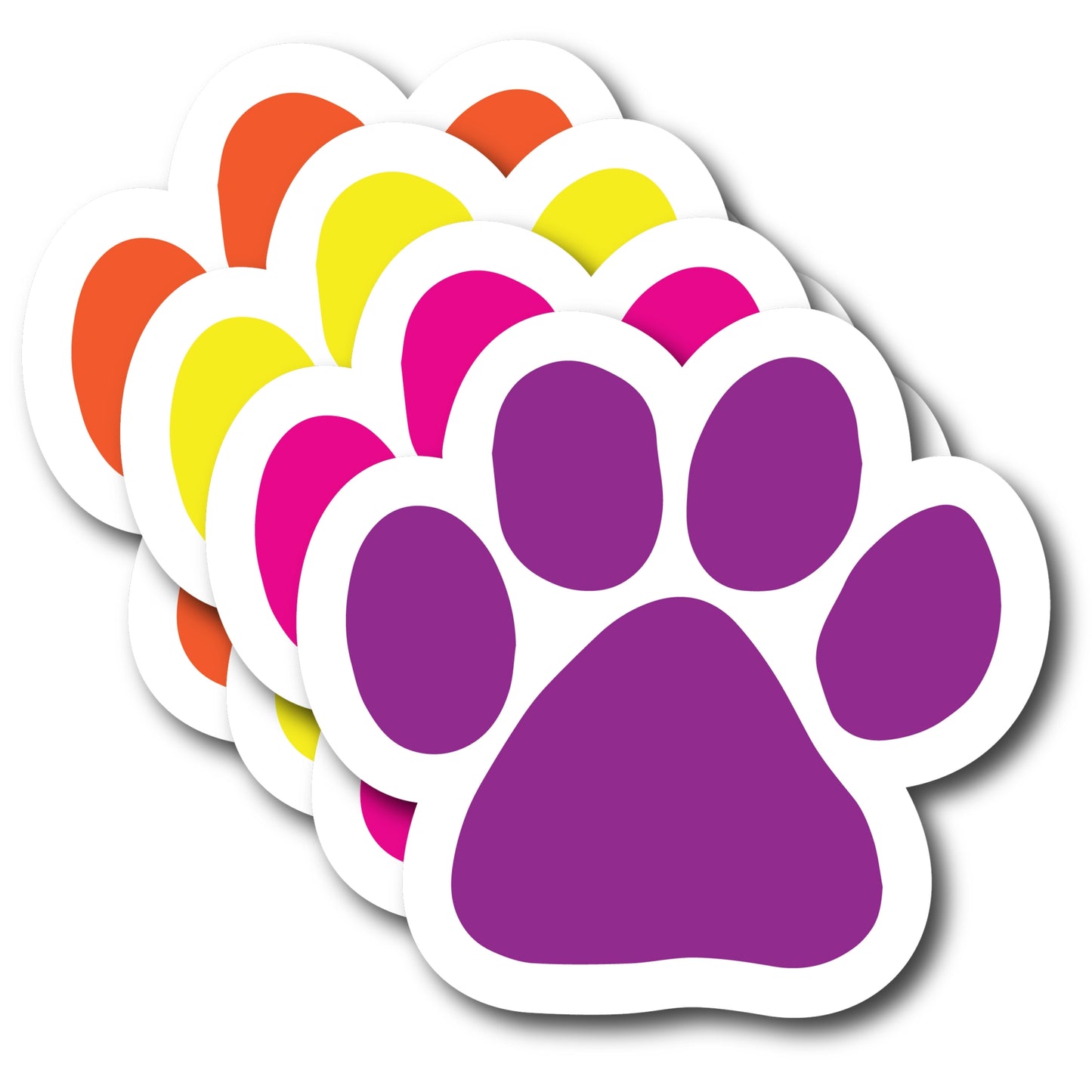 Magnet Me Up Paw Car Magnets- 5" 4 Pack Bright & Bold Paw Prints (Orange, Pink, Purple, Yellow) - Weatherproof Vinyl Magnetic Decals for Cars, Fridge, Locker, Gift for Dog & Animal Lovers, Made in USA