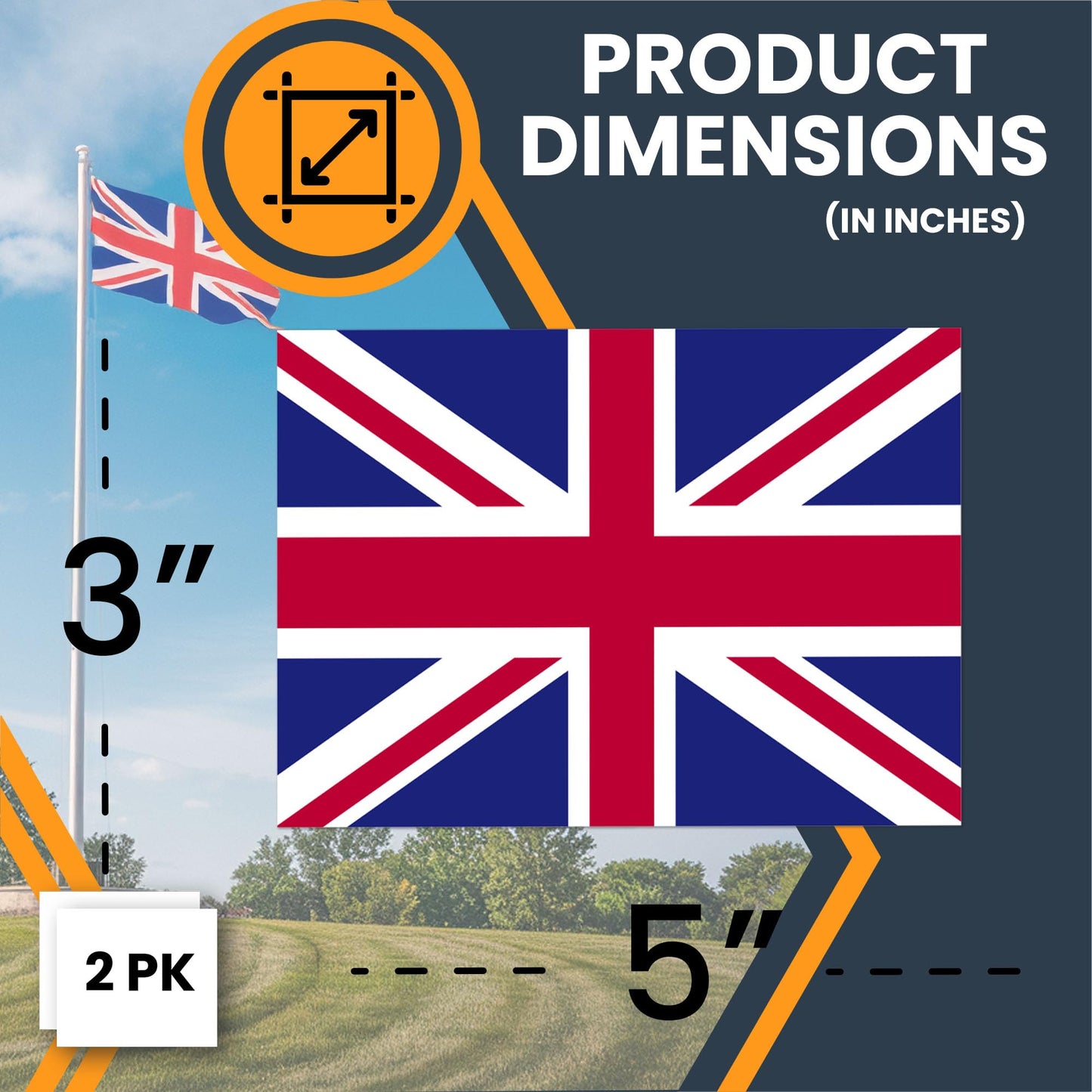 Magnet Me Up England Flag Car Magnet - 3x5 Inches - 2 Pack, UV Printed Vinyl - Strong Magnetic Decal, for SUV, Truck, Fridge, Locker, Toolbox, or Office - Durable, Full-Color, Made in USA