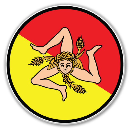 Magnet Me Up Sicily Magnet Decal - Italian Car Magnet Souvenir Gift, 5" Round Trinacria Symbol with Red and Yellow Sicily Italy Flag Design, Durable UV Printed Vinyl, Weatherproof, Made in USA