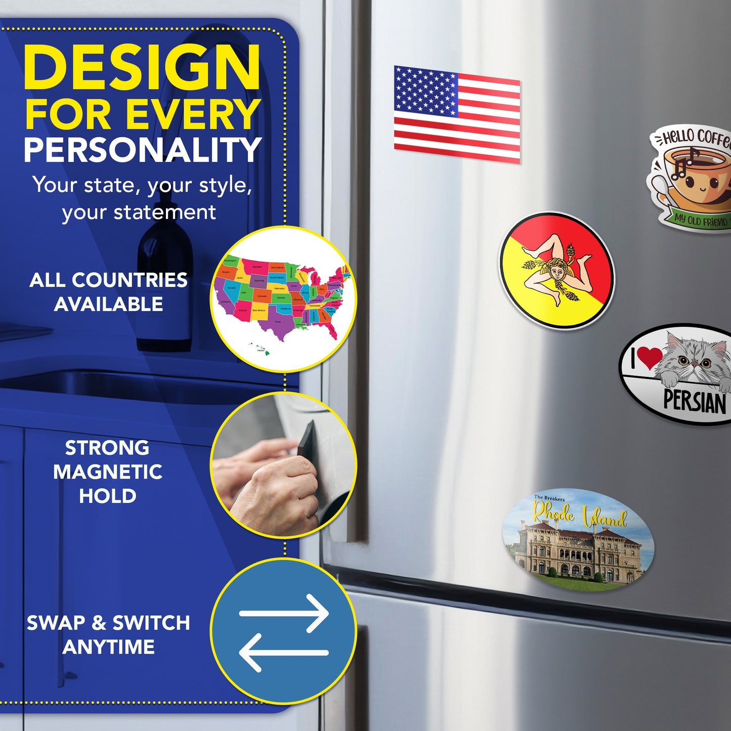 Magnet Me Up Sicily Magnet Decal - Italian Car Magnet Souvenir Gift, 5" Round Trinacria Symbol with Red and Yellow Sicily Italy Flag Design, Durable UV Printed Vinyl, Weatherproof, Made in USA